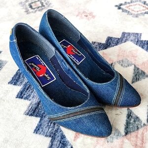 Vintage Sergio Valente Denim Zipper Pump Heels – 6 Rare Y2K Style